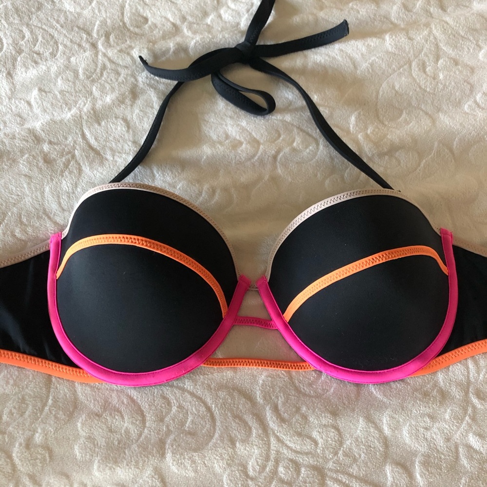 VS Neon & Black Bandeau Convertible Swim Top 32DD